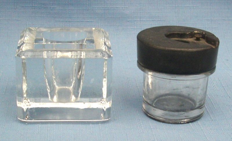 Glass Ink Well and School Desk Inkwell  