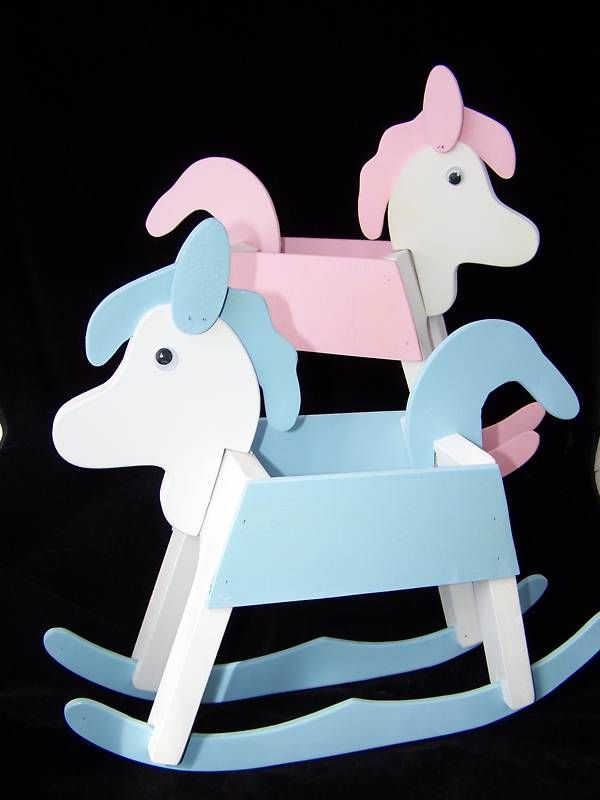   Wooden Rocking Horse Baby Shower Nursery Gift Basket Container  