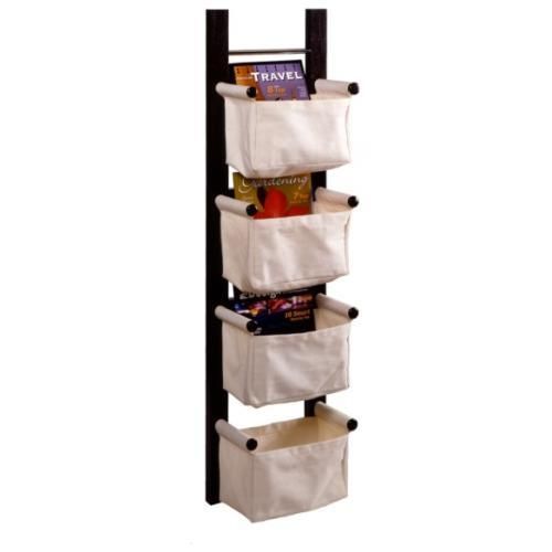 New Magazine & Storage Rack w/4 Canvas Baskets Espresso  