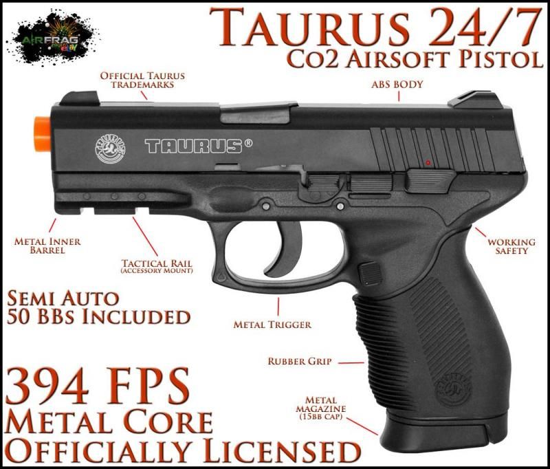 Taurus PT 24/7 CO2 Airsoft Hand Gun 394 FPS Black ABS Slide Licensed 