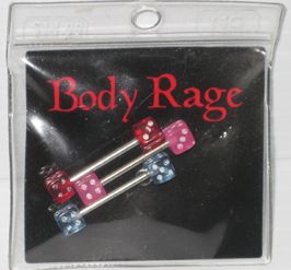 BODY RAGE JEWELRY SET/3 14G POSTS DICE PIERCING BARBELL  