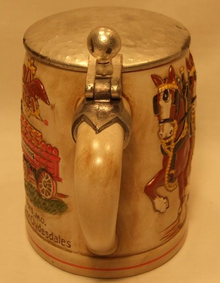 VINTAGE BUDWEISER ST. LOUIS MO. CHAMPION CLYDESDALES LIDDED STEIN 