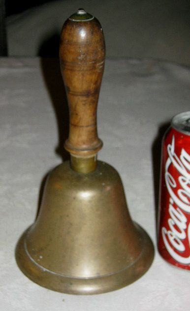   PRIMITIVE HARD WOOD CAST IRON BRASS SCHOOL HOUSE HAND CALL BELL TOOL