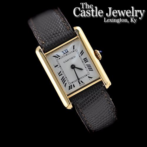 Cartier Argent Vermeil Watch With White Face Roman Numerals Brown 