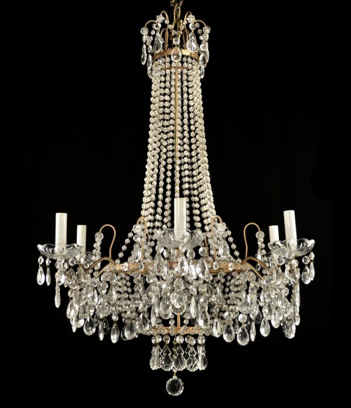 Vintage Crystal Chandelier Antique Gold French Empire Large Italian 