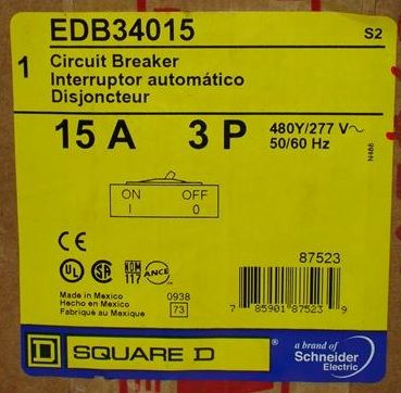 SQUARE D EDB34015 15a 3P NF Panel Circuit Breaker  