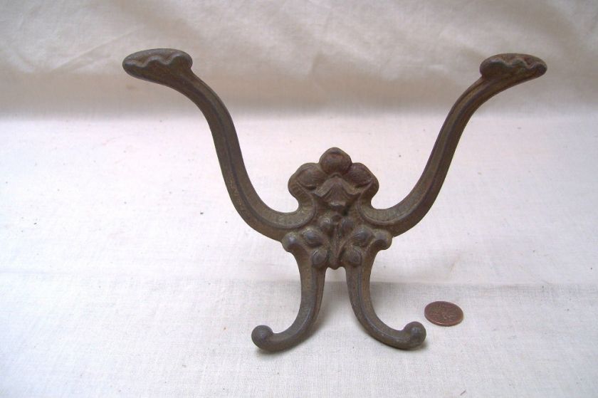 Antique Cast Iron Nouveau Double Coat Hook   Hallstand  