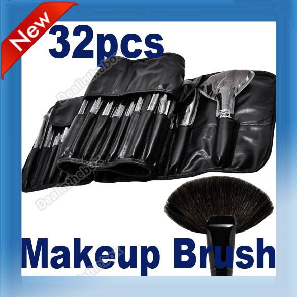 Soft 32pcs Pro Cosmetic Tool Makeup Brush Set Kit With Roll Up Black 