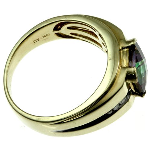 10k yellow gold mens square mystic topaz diamond ring  