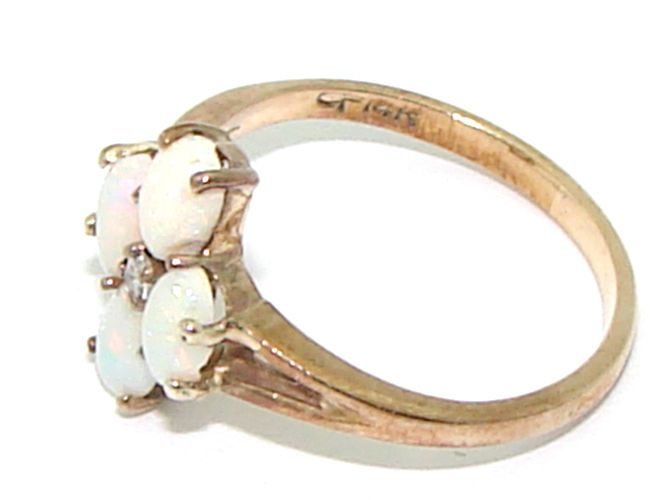 Estate 14kt Gold Multi Color Opal Diamond Cluster Ring  