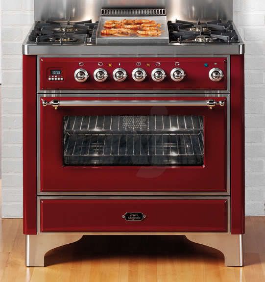 Dual Fuel 36 ILVE Range in Burgundy Red  