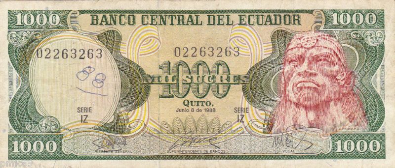 BANCO CENTRAL DEL ECUADOR 1000 MIL SUCRES 1988  