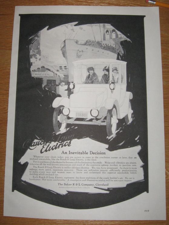 Rauch & Lang Electric Car Co Cleveland 1919 Poster Ad  