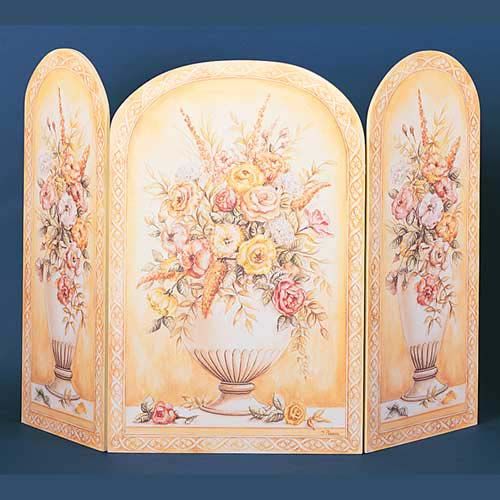   Yellow & White Vase 3 Panel Fireplace Screen 049182031006  