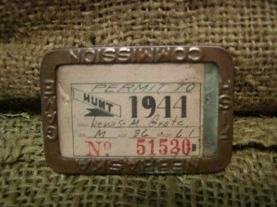   1944 Hunting License  Antique Nebraska Fish Fishing Game Hunt Permit