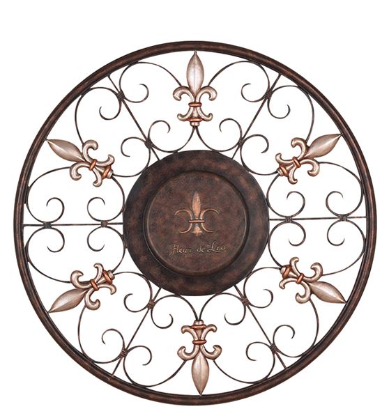   Round Old World Fleur De Lis Metal Wall Art Decor Sculpture  