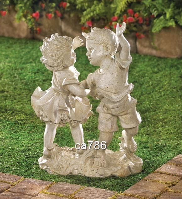 SUMMERTIME FUN BOY GIRL GARDEN YARD OUTDOOR STATUE NEW  