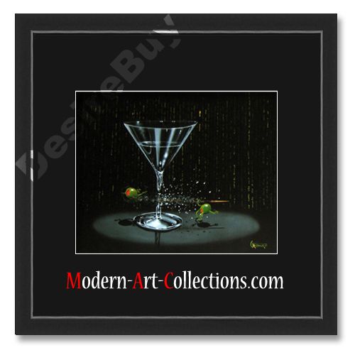 16x16 Michael Godard,Matrix Martini S/Mat Blk FRAMED  