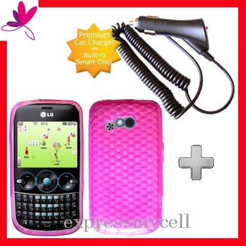 Car Charger + PINK TPU Gel Case Cover LG GW300 GOSSIP  