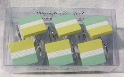   Shower Curtain Hooks Lime Green Aqua White Stripe Squares NIP  