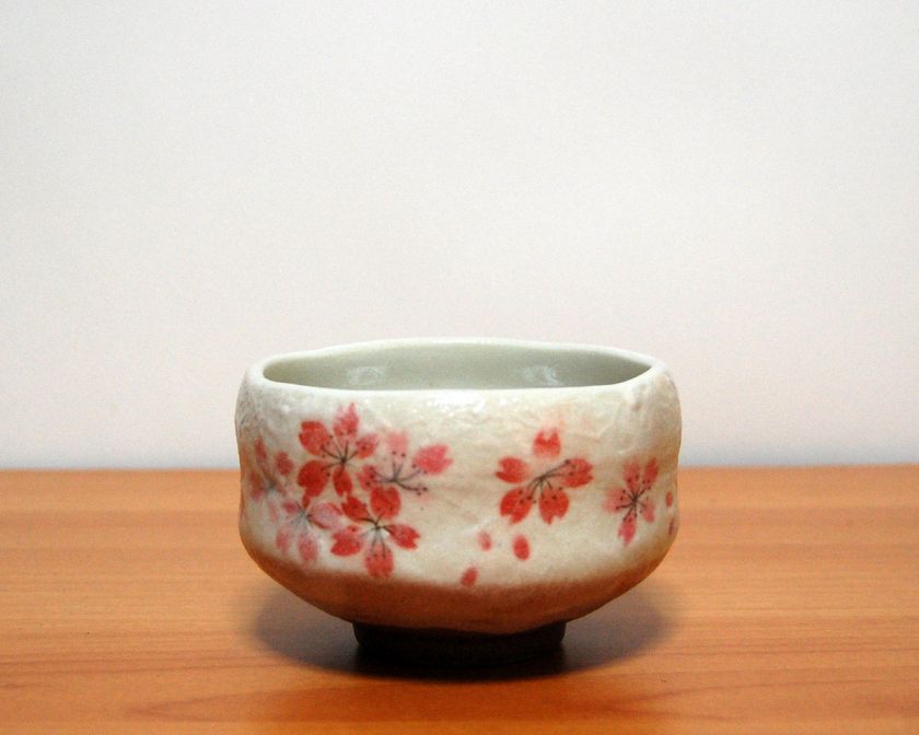 Ippuku Shino Tataki Sakura Matcha Chawan Green Tea Cup  