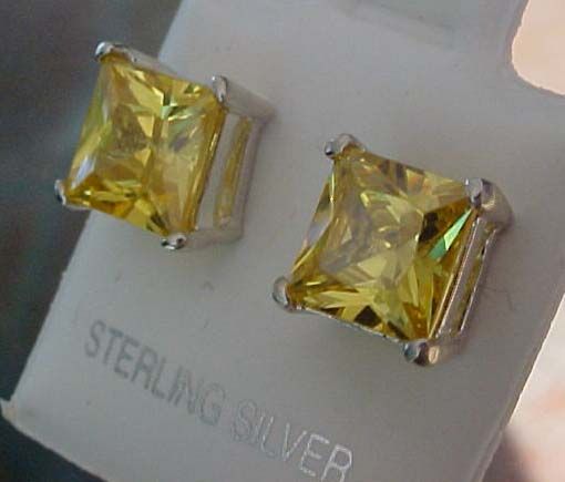 2ctw Princess Radiant cut CANARY cz 925 Stud EARRINGS  