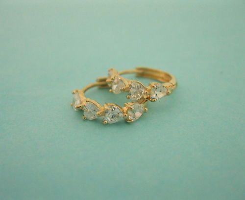 10K Real Yellow Gold CZ Huggie Heart Hoop Earrings 12mm  