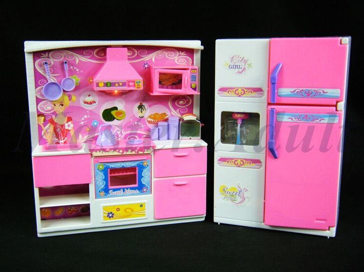 Complete Kitchen Cabinet Set for Barbie 20+ pcs with sound & lighting 