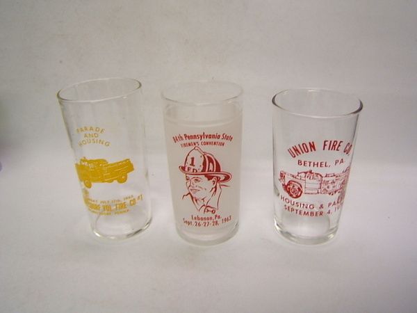 Lebanon County PA Firemens Vintage Glasses 3 60s 70s  