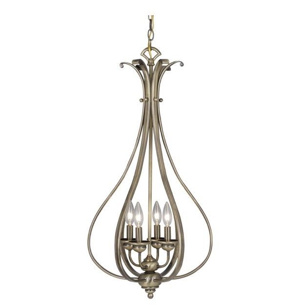 NEW 4 Light Transitional Foyer Pendant Lighting Fixture, Antique Brass 