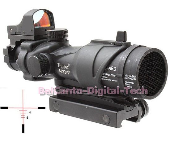   NSN DOC Style 4x32 Red Illuminated Scope + Reflex Dot Sight +killFLASH