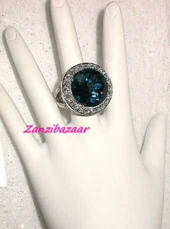   14K WHITE GOLD LONDON BLUE TOPAZ, AQUAMARINE & DIAMOND DESIGNER RING