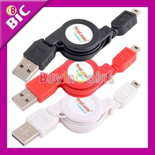 USB to Mini USB 5 Pin Male Retractable Data Cable   