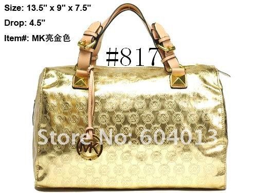 Michael Kors Womens Handbag Grayson Pale Gold Mirror Monogrammed 