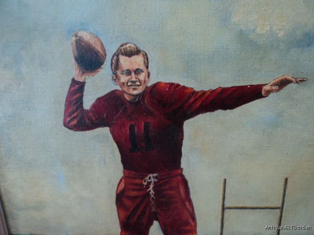 VINTAGE Portrait 1930s Original Oil FOOTBALL Player Pittsburgh, PA 