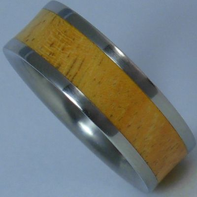 WEDDING Ring Titanium Band ORANGE OSAGE INLAY WOOD Band  