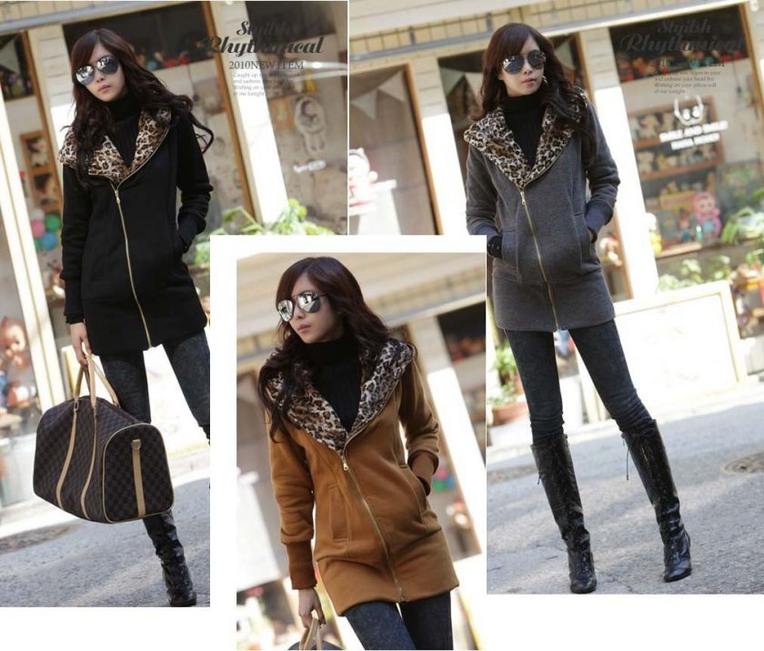   Leopard fleece Hoodie Sweatshirt Jacket Coat Thicker Warm Outerwear