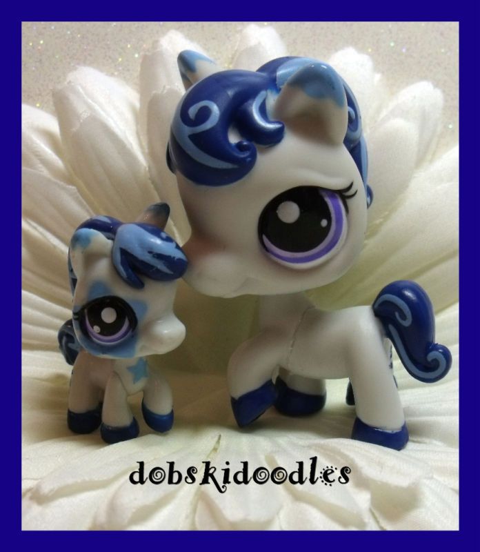 Littlest Pet Shop* BLUE HORSE MOMMY & BABY PAIR #1964  