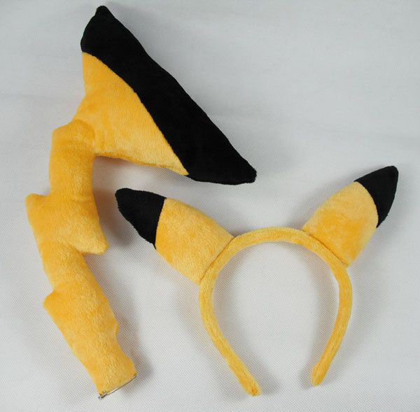 Pokemon Pikachu Plush Tail + Ears Adult Cosplay Costume  