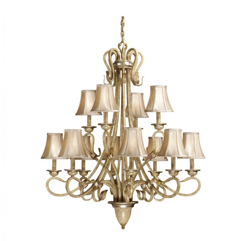 NEW 12 Light Chandelier Lighting Fixture, Gold Brass Patina, Cream 