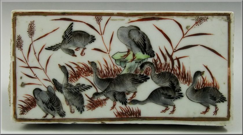 Interesting 18thC Chinese Enamel Painted Porcelain Tile  