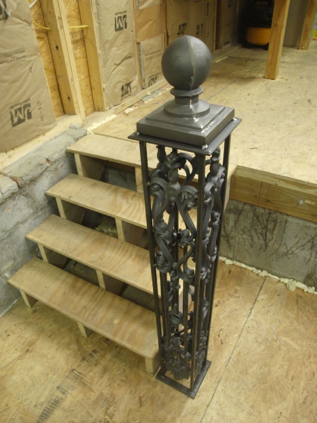 Iron Newel Post Stair Railing Square Ornate GARDEN ARCHITECTURAL CAST 