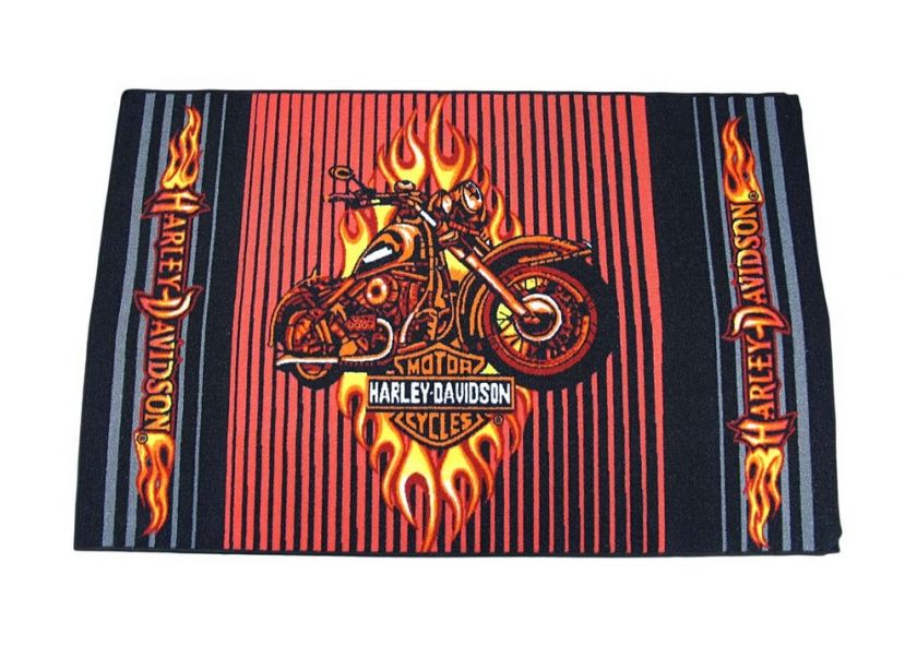 Harley Davidson Flaming Motorcycle Area Rug 39 x 59  