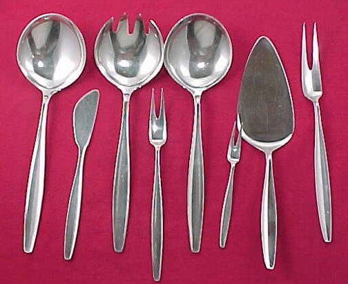 Georg JENSEN Sterling Silver CYPRESS SET/12 + 9 SERVERS  