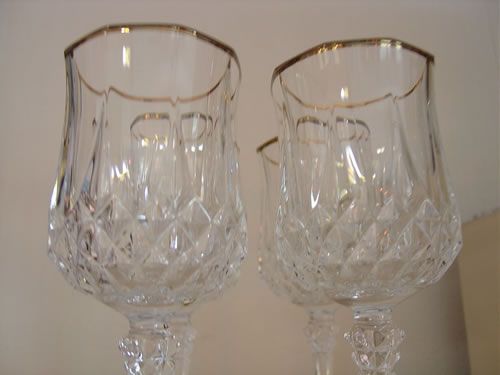 Wine Glasses Cristal dArques Longchamp Gold Glasses 24% French 