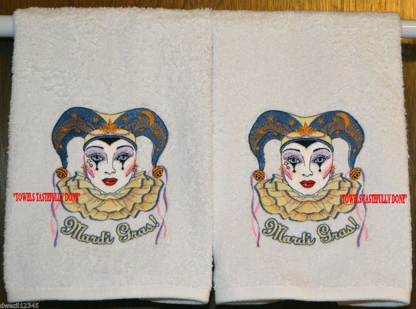 MARDI GRAS   2 EMBROIDERED HAND Towels  