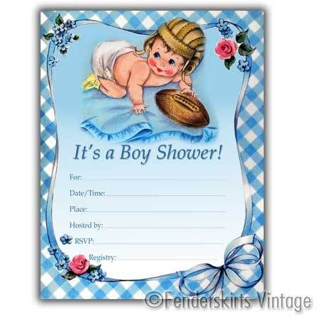 Vintage Retro 50s Baby Boy Football Shower Invitations  